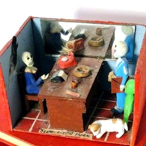 Vintage Dia de Los Muertos Office Sculpture Handmade Mexico